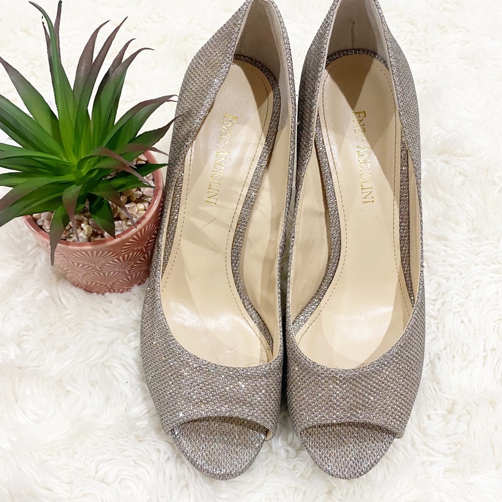Enzo Angiolini Gold Sparkly Peep Toe Heels